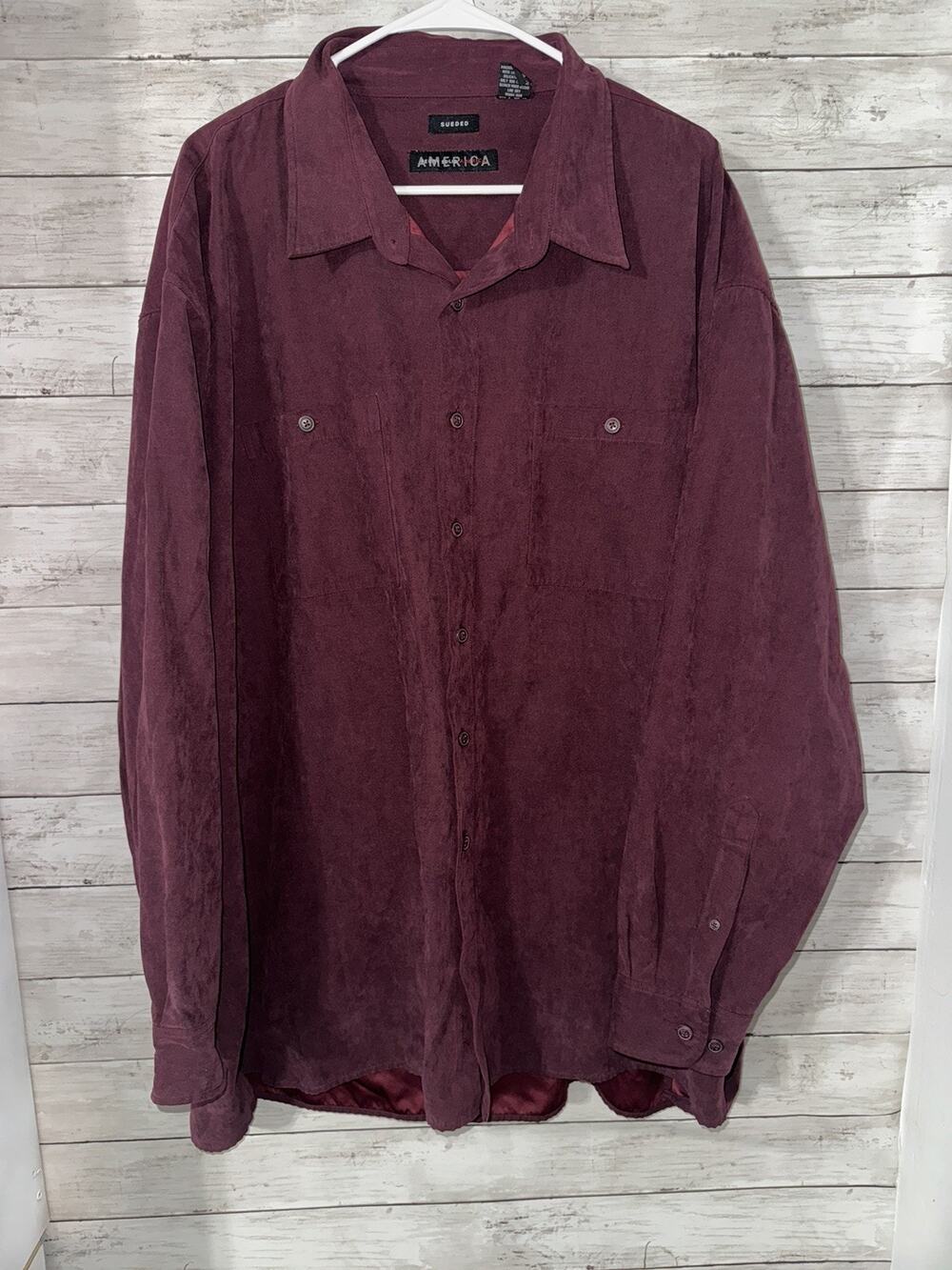Perry Ellis America Sueded Shirt Mens Big 3X Red Maroon Long Sleeve